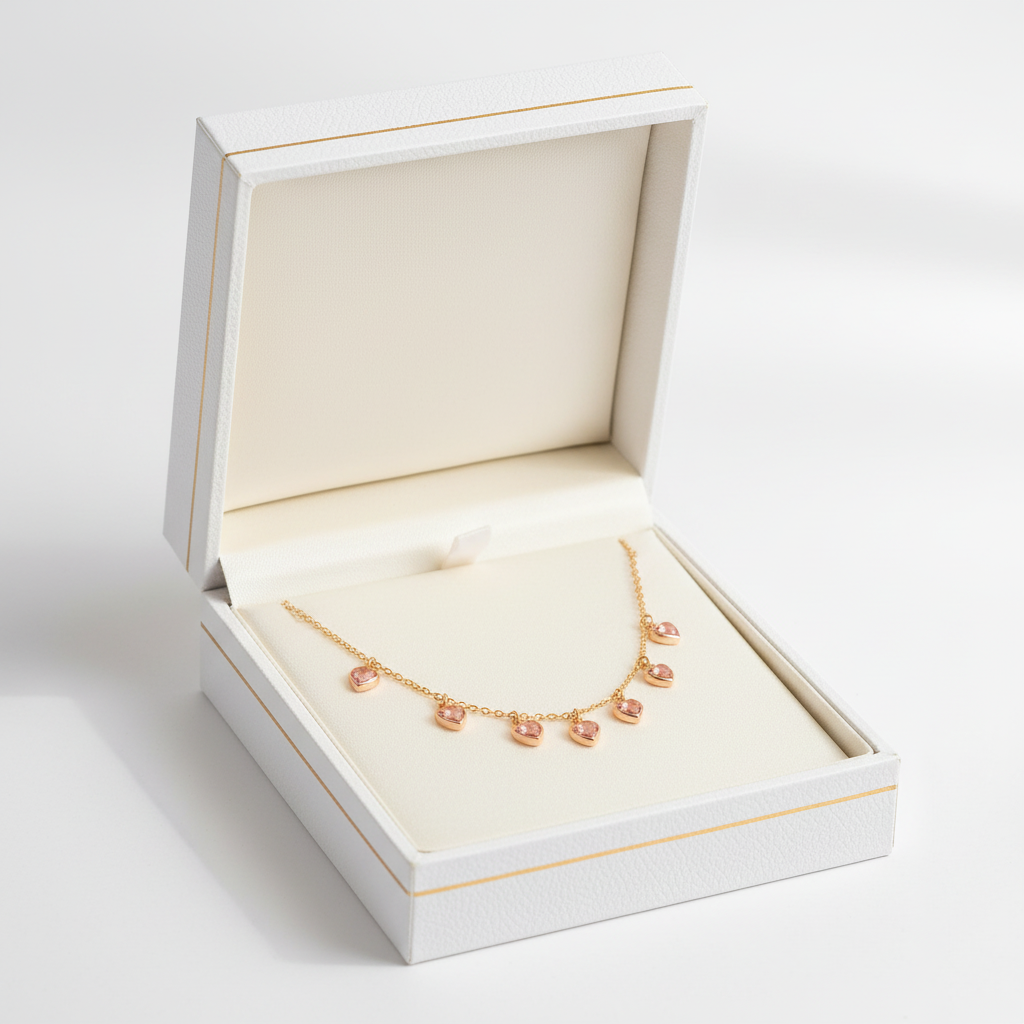 Gold Multi Heart Charm Necklace in gift box