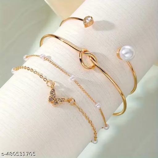 4 Piece Gold Bracelet Set on wrist - main product image