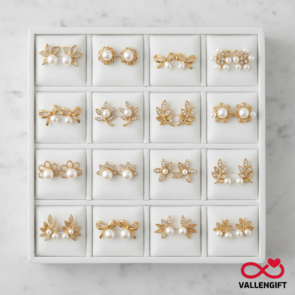 14 Pair Earring Set flat lay marble with VALLENGIFT logo