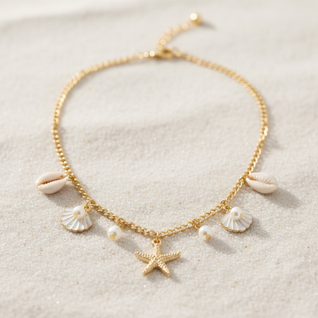 Gold Ocean Charm Necklace macro closeup detail