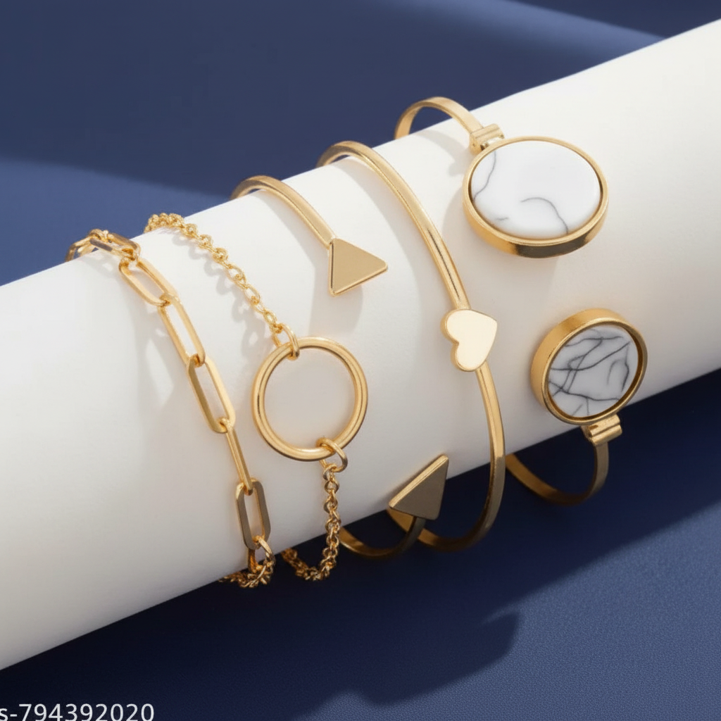 5 Piece Gold Marble Bracelet Set studio display shot