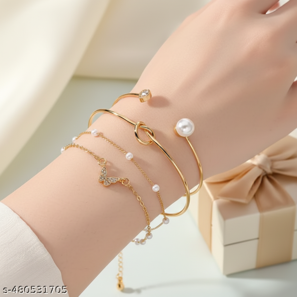 4 Piece Gold Bracelet Set stacked lifestyle wrist shot