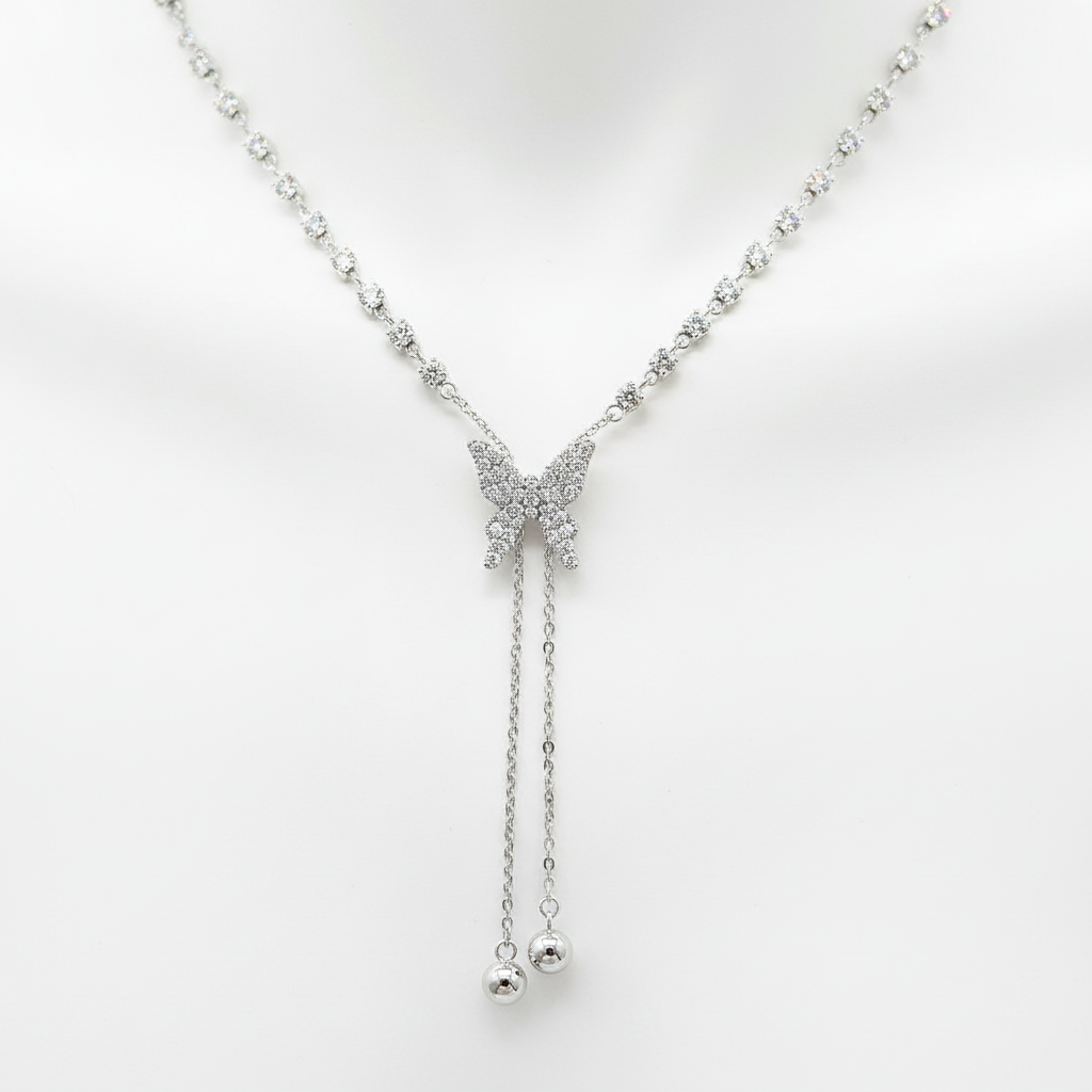 Crystal Butterfly Lariat Necklace macro closeup detail